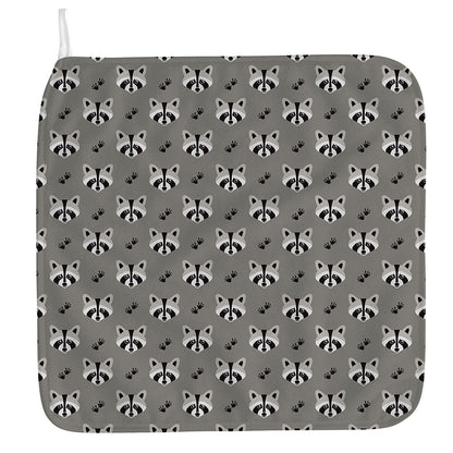 Grey Raccoon Pattern Print Hand Towel