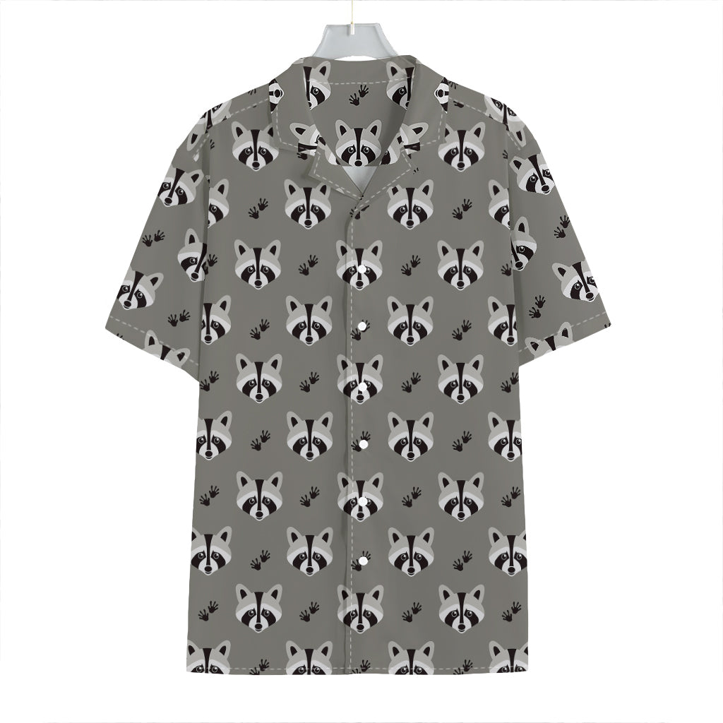 Grey Raccoon Pattern Print Hawaiian Shirt