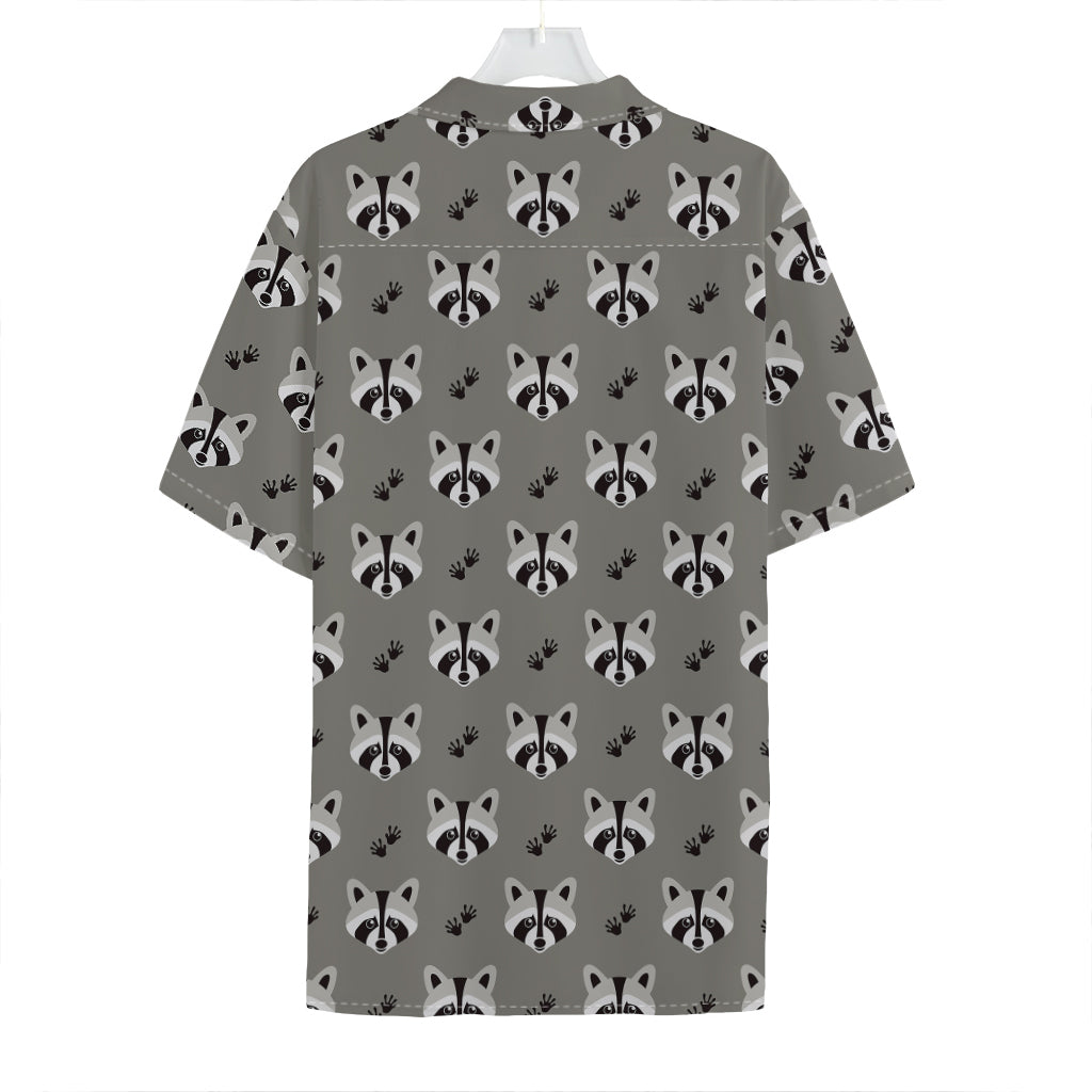 Grey Raccoon Pattern Print Hawaiian Shirt