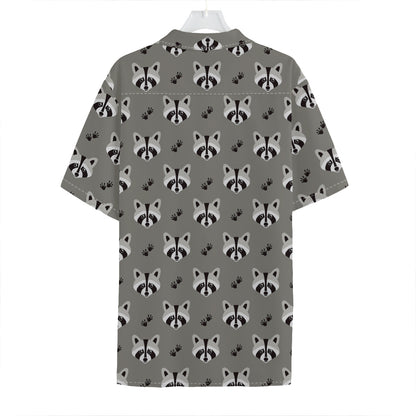 Grey Raccoon Pattern Print Hawaiian Shirt