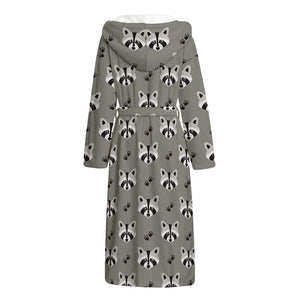 Grey Raccoon Pattern Print Hooded Bathrobe