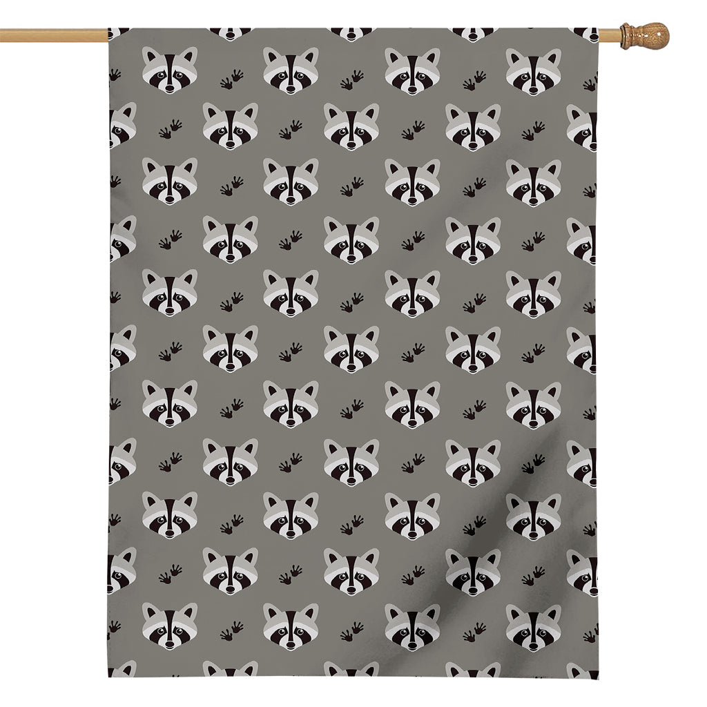 Grey Raccoon Pattern Print House Flag