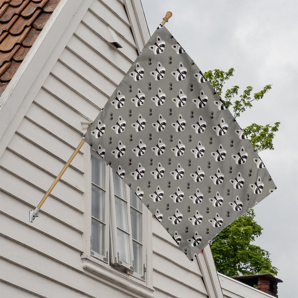 Grey Raccoon Pattern Print House Flag