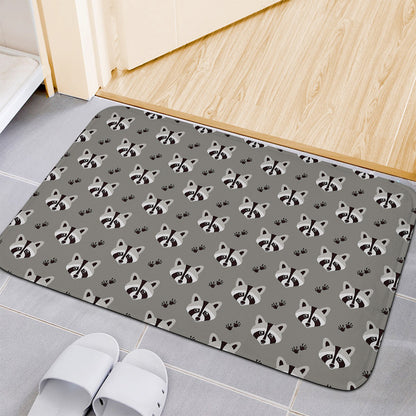 Grey Raccoon Pattern Print Indoor Door Mat
