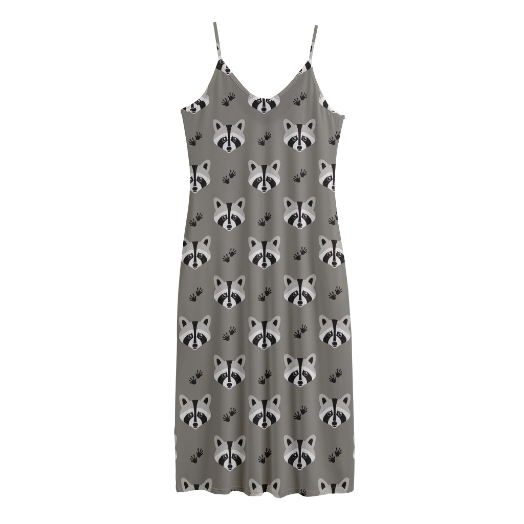 Grey Raccoon Pattern Print Jersey Midi Cami Dress