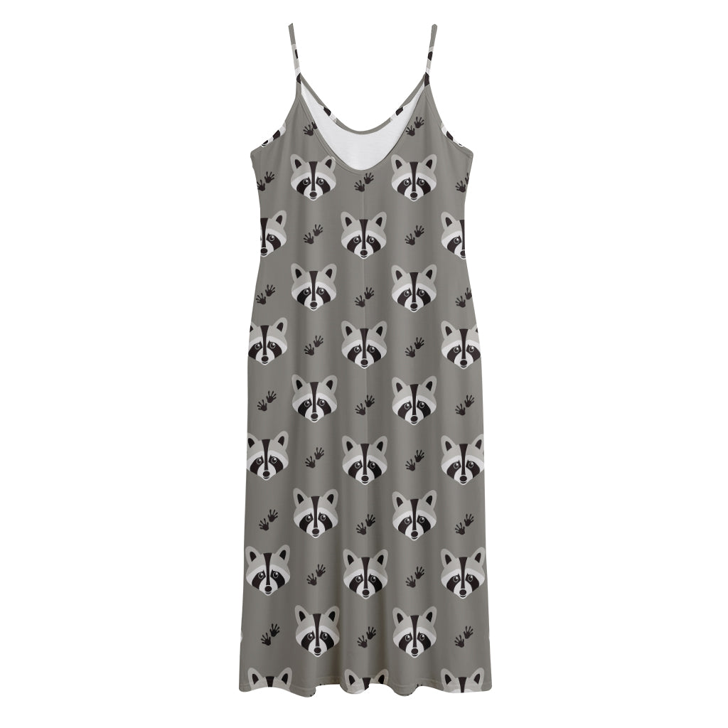 Grey Raccoon Pattern Print Jersey Midi Cami Dress