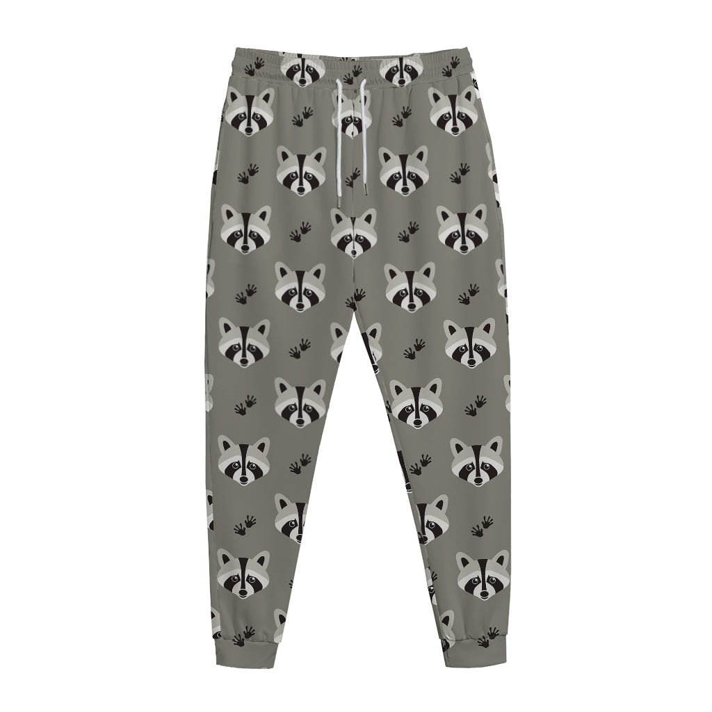 Grey Raccoon Pattern Print Jogger Pants