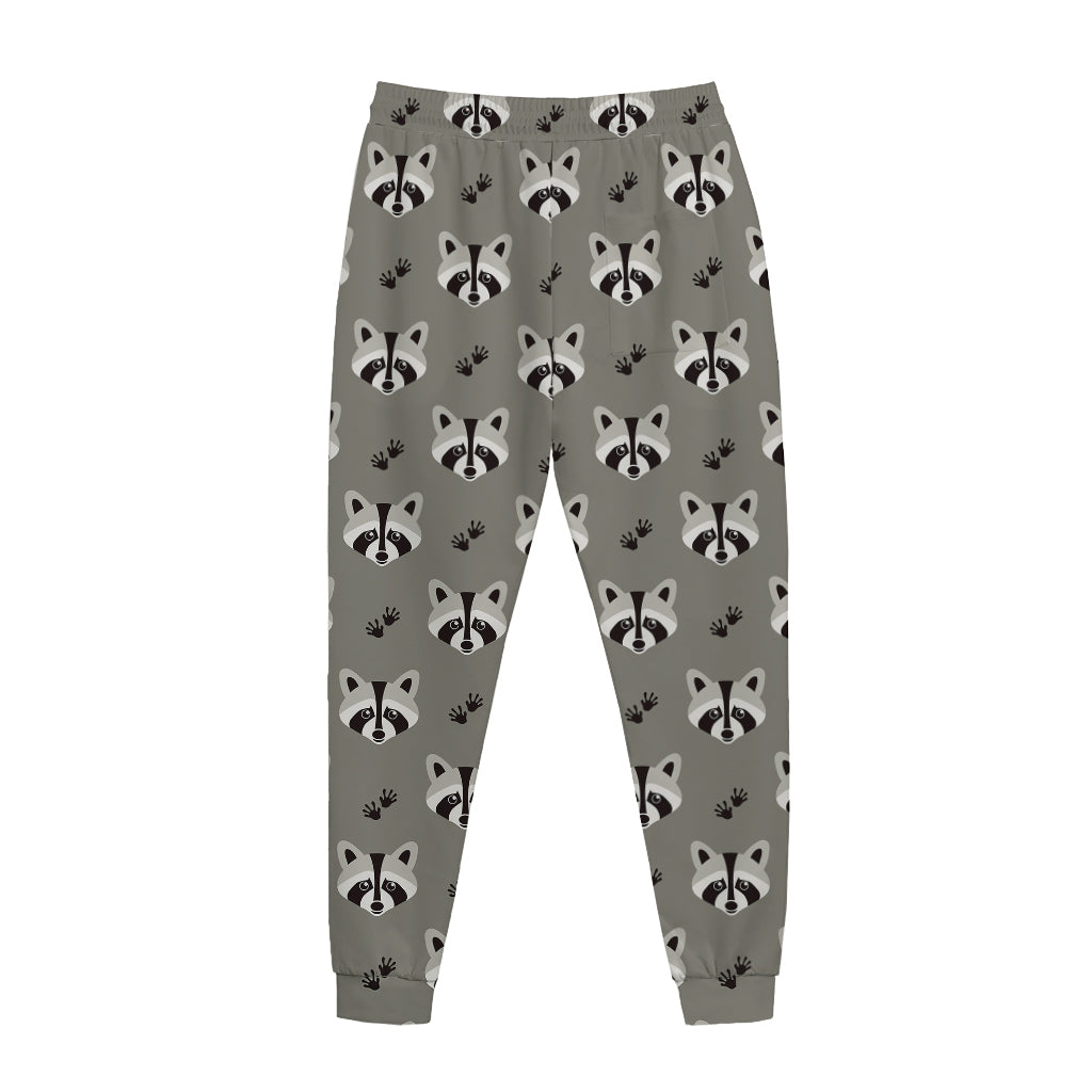 Grey Raccoon Pattern Print Jogger Pants
