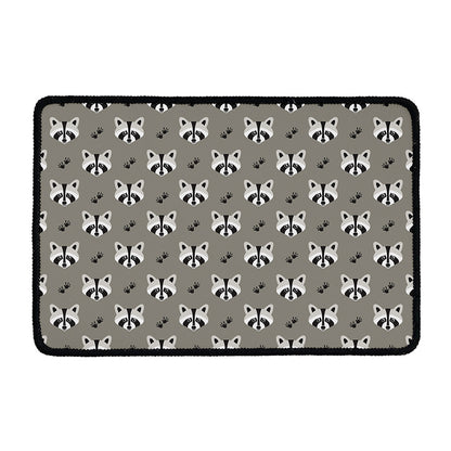 Grey Raccoon Pattern Print Kitchen Mat