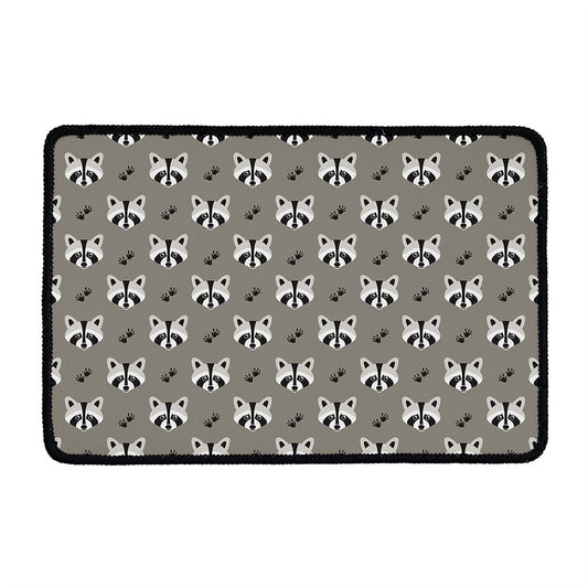 Grey Raccoon Pattern Print Kitchen Mat