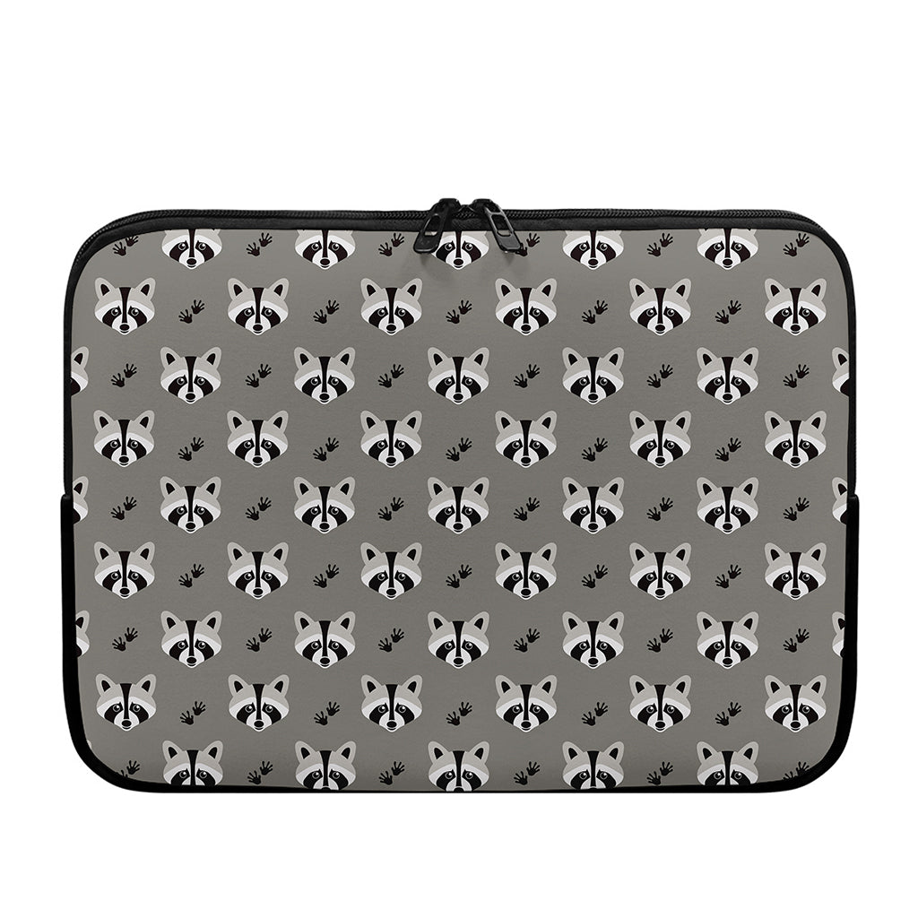 Grey Raccoon Pattern Print Laptop Sleeve