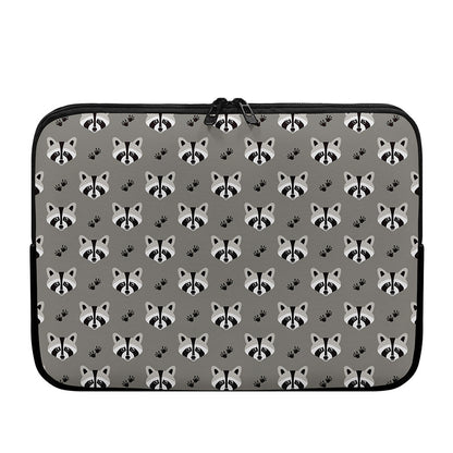 Grey Raccoon Pattern Print Laptop Sleeve