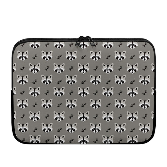 Grey Raccoon Pattern Print Laptop Sleeve