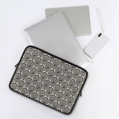 Grey Raccoon Pattern Print Laptop Sleeve