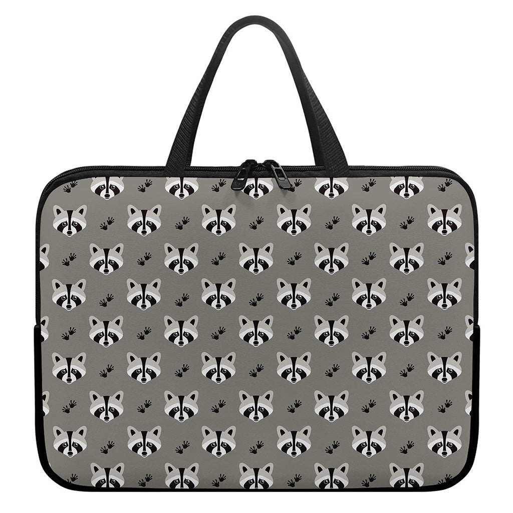 Grey Raccoon Pattern Print Laptop Sleeve With Handle