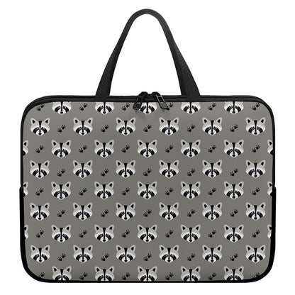 Grey Raccoon Pattern Print Laptop Sleeve With Handle