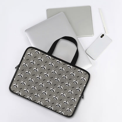Grey Raccoon Pattern Print Laptop Sleeve With Handle
