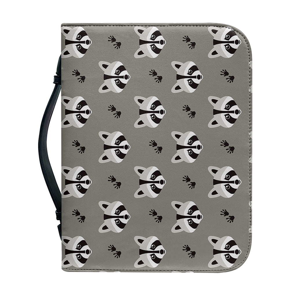 Grey Raccoon Pattern Print Leather Bible Cover