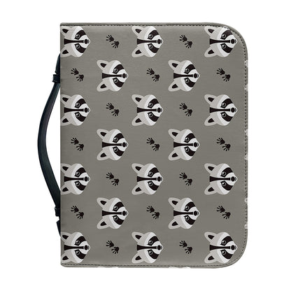 Grey Raccoon Pattern Print Leather Bible Cover