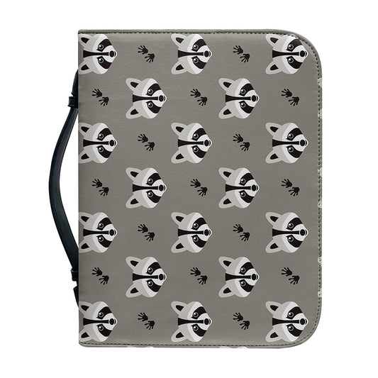 Grey Raccoon Pattern Print Leather Bible Cover