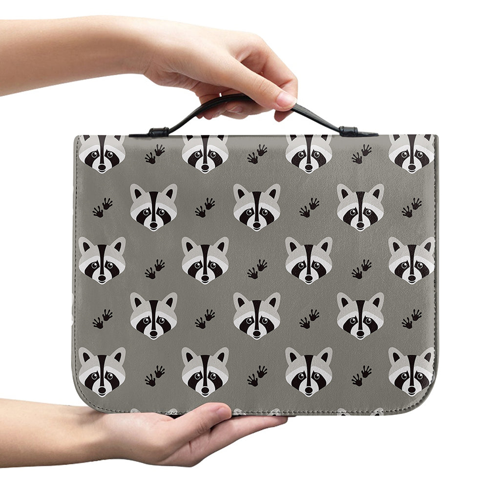 Grey Raccoon Pattern Print Leather Bible Cover
