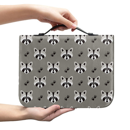 Grey Raccoon Pattern Print Leather Bible Cover