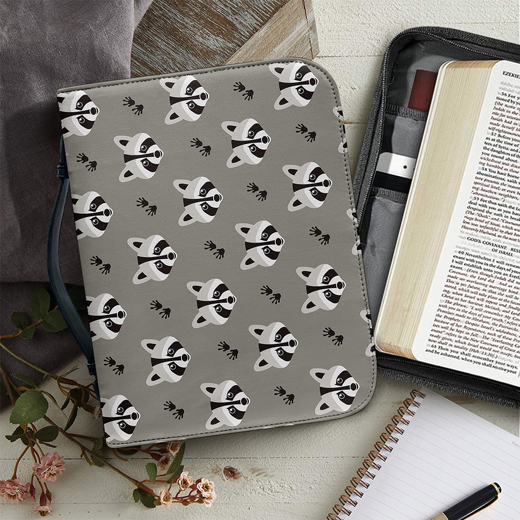 Grey Raccoon Pattern Print Leather Bible Cover