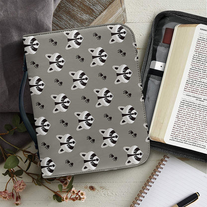 Grey Raccoon Pattern Print Leather Bible Cover