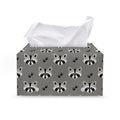 Grey Raccoon Pattern Print Leather Tissue Box Cover