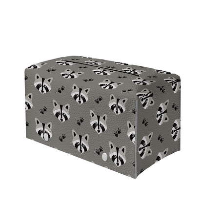 Grey Raccoon Pattern Print Leather Tissue Box Cover