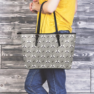 Grey Raccoon Pattern Print Leather Tote Bag