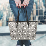 Grey Raccoon Pattern Print Leather Tote Bag