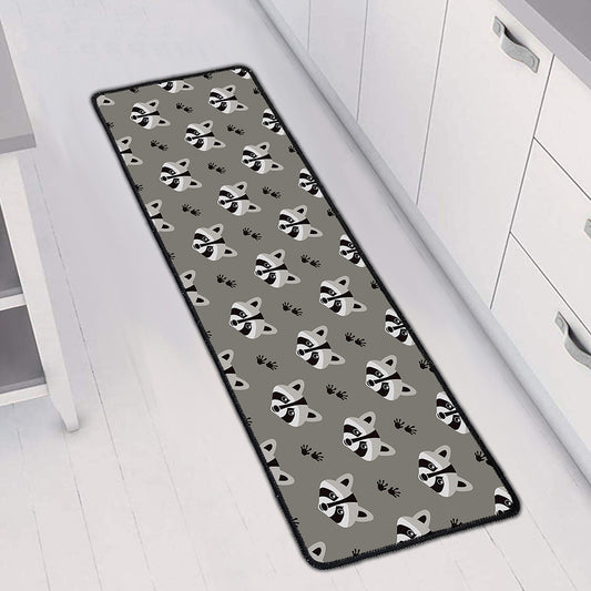 Grey Raccoon Pattern Print Long Kitchen Mat