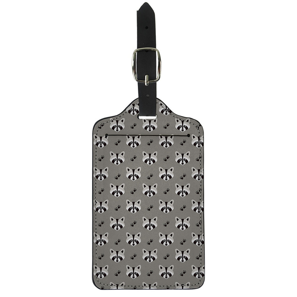 Grey Raccoon Pattern Print Luggage Tag