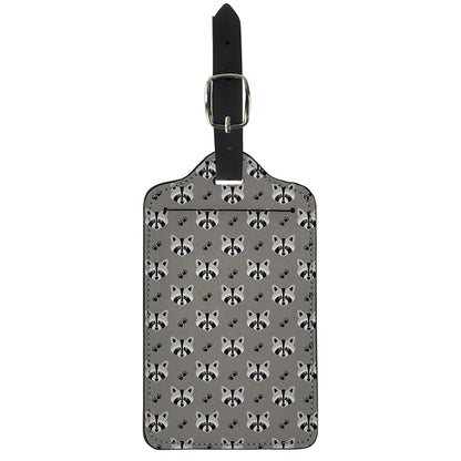 Grey Raccoon Pattern Print Luggage Tag