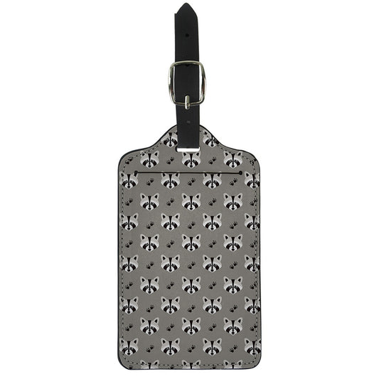 Grey Raccoon Pattern Print Luggage Tag