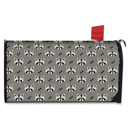 Grey Raccoon Pattern Print Mailbox Cover