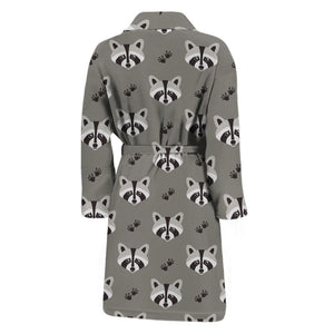 Grey Raccoon Pattern Print Men's Bathrobe