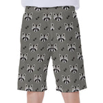 Grey Raccoon Pattern Print Men's Beach Shorts