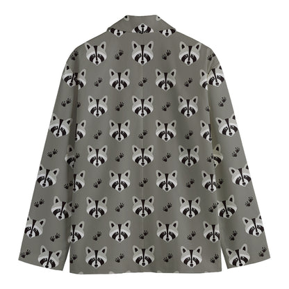 Grey Raccoon Pattern Print Men's Blazer