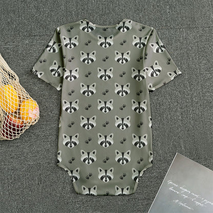 Grey Raccoon Pattern Print Men's Bodysuit