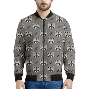 Grey Raccoon Pattern Print Men's Bomber Jacket