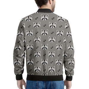 Grey Raccoon Pattern Print Men's Bomber Jacket
