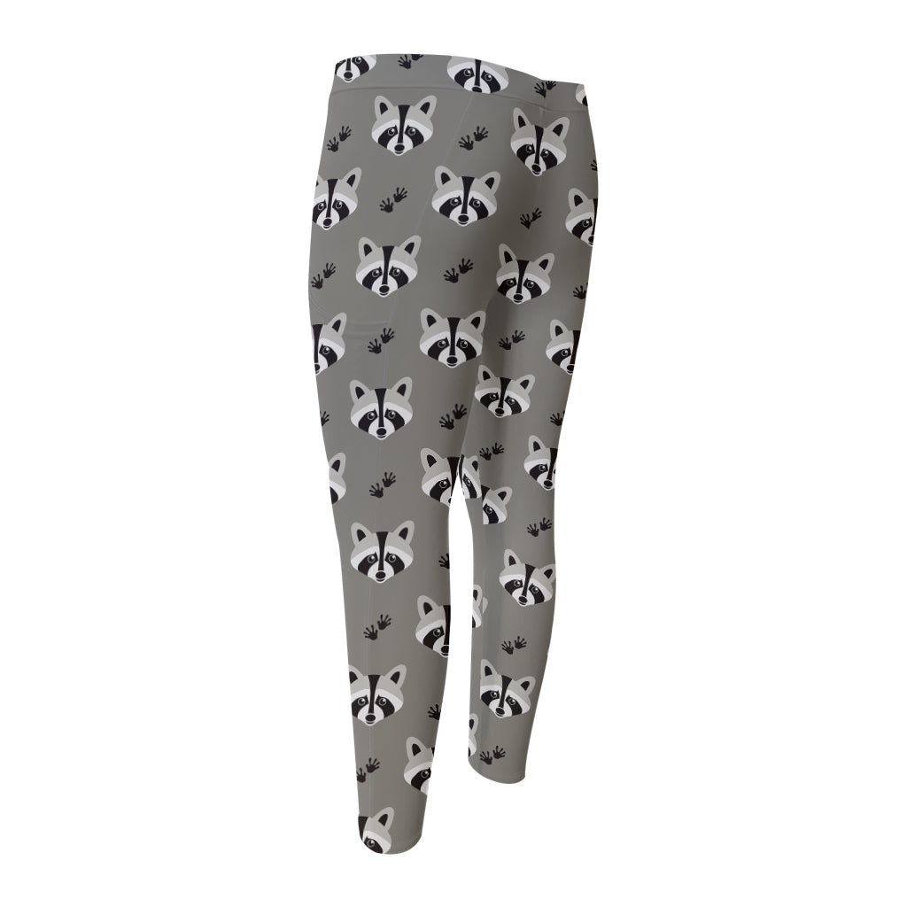 Grey Raccoon Pattern Print Men's Compression Pants