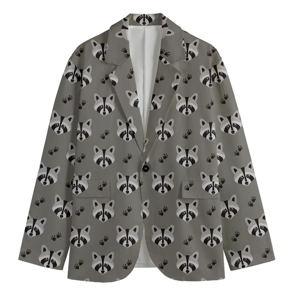 Grey Raccoon Pattern Print Men's Cotton Blazer