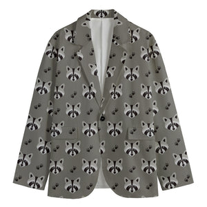 Grey Raccoon Pattern Print Men's Cotton Blazer