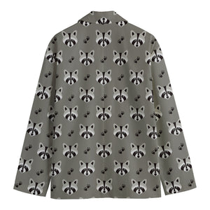 Grey Raccoon Pattern Print Men's Cotton Blazer