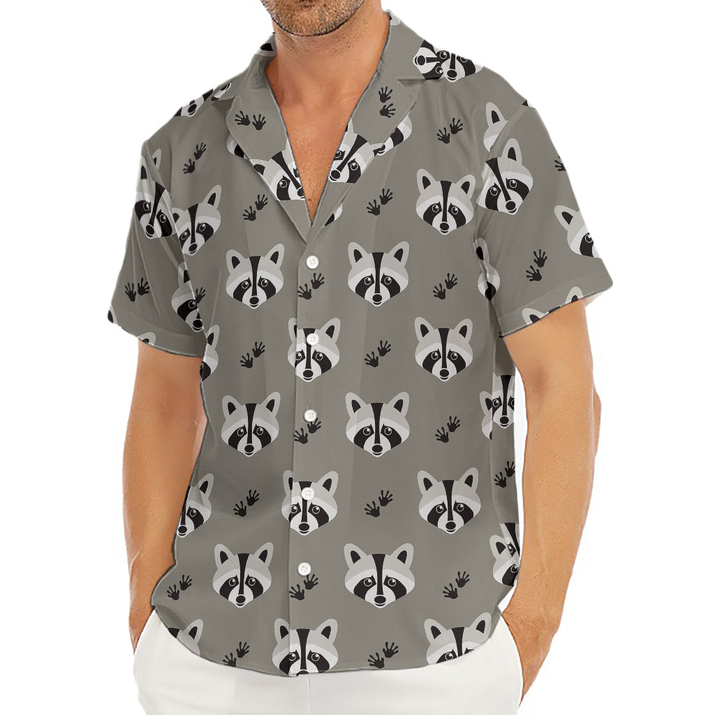 Grey Raccoon Pattern Print Men's Deep V-Neck Shirt