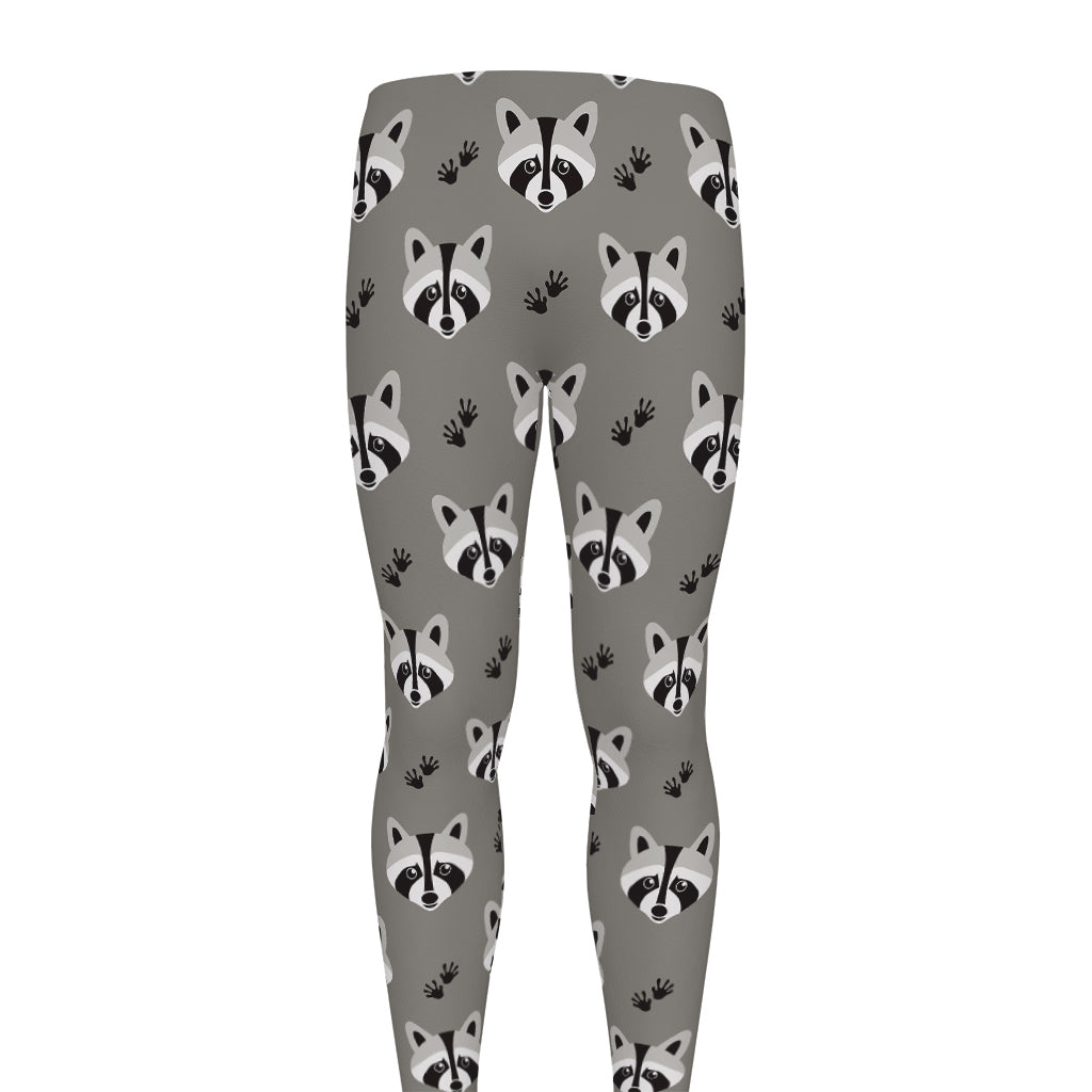 Grey Raccoon Pattern Print Men's leggings