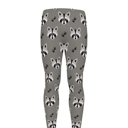 Grey Raccoon Pattern Print Men's leggings